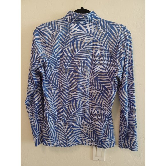 TAIL Golf Top Womens Sz M Blue Leafy Floral Long Sleeve 1/4 Zip Stretch Active - Picture 4 of 10